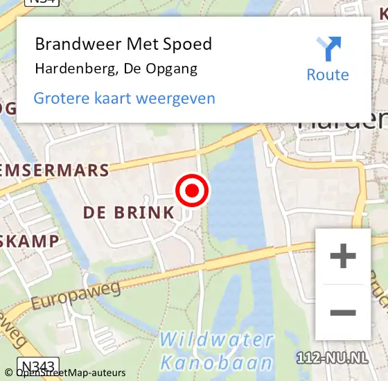 Locatie op kaart van de 112 melding: Brandweer Met Spoed Naar Hardenberg, De Opgang op 2 augustus 2023 10:37