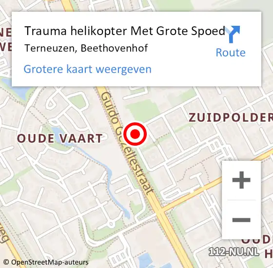 Locatie op kaart van de 112 melding: Trauma helikopter Met Grote Spoed Naar Terneuzen, Beethovenhof op 2 augustus 2023 11:08