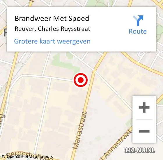 Locatie op kaart van de 112 melding: Brandweer Met Spoed Naar Reuver, Charles Ruysstraat op 2 augustus 2023 11:20