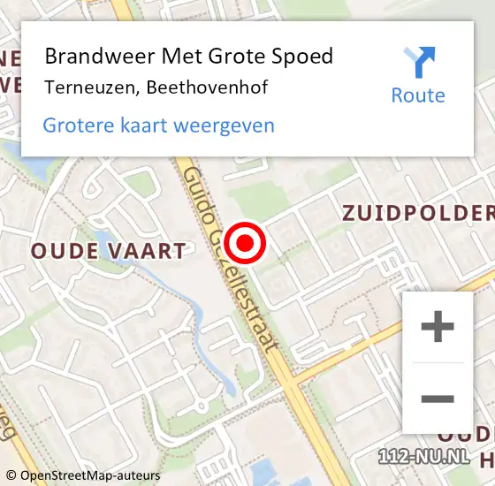 Locatie op kaart van de 112 melding: Brandweer Met Grote Spoed Naar Terneuzen, Beethovenhof op 2 augustus 2023 11:24