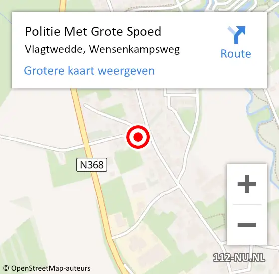 Locatie op kaart van de 112 melding: Politie Met Grote Spoed Naar Vlagtwedde, Wensenkampsweg op 2 augustus 2023 12:59