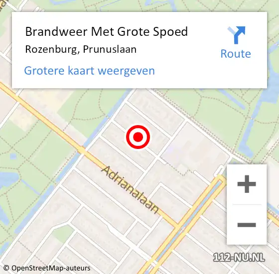 Locatie op kaart van de 112 melding: Brandweer Met Grote Spoed Naar Rozenburg, Prunuslaan op 2 augustus 2023 13:19