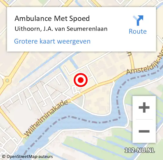 Locatie op kaart van de 112 melding: Ambulance Met Spoed Naar Uithoorn, J.A. van Seumerenlaan op 2 augustus 2023 13:36