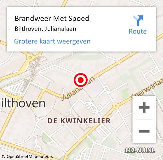 Locatie op kaart van de 112 melding: Brandweer Met Spoed Naar Bilthoven, Julianalaan op 2 augustus 2023 13:56