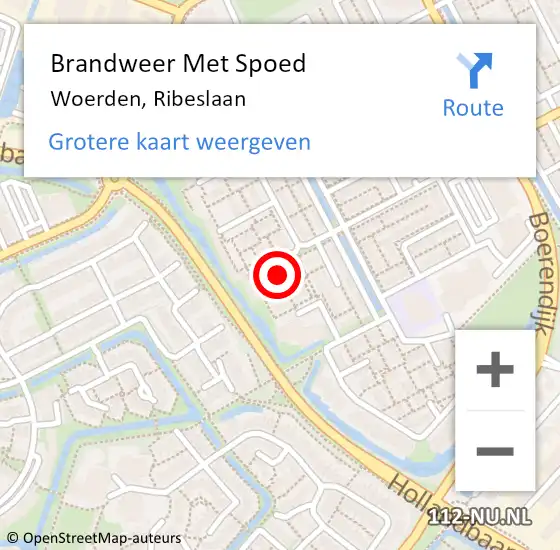 Locatie op kaart van de 112 melding: Brandweer Met Spoed Naar Woerden, Ribeslaan op 2 augustus 2023 14:29