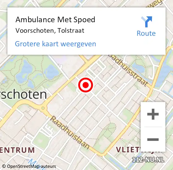 Locatie op kaart van de 112 melding: Ambulance Met Spoed Naar Voorschoten, Tolstraat op 2 augustus 2023 14:35