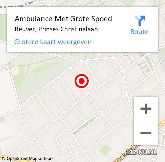 Locatie op kaart van de 112 melding: Ambulance Met Grote Spoed Naar Reuver, Prinses Christinalaan op 2 augustus 2023 14:42