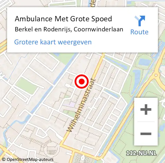 Locatie op kaart van de 112 melding: Ambulance Met Grote Spoed Naar Berkel en Rodenrijs, Coornwinderlaan op 2 augustus 2023 14:55