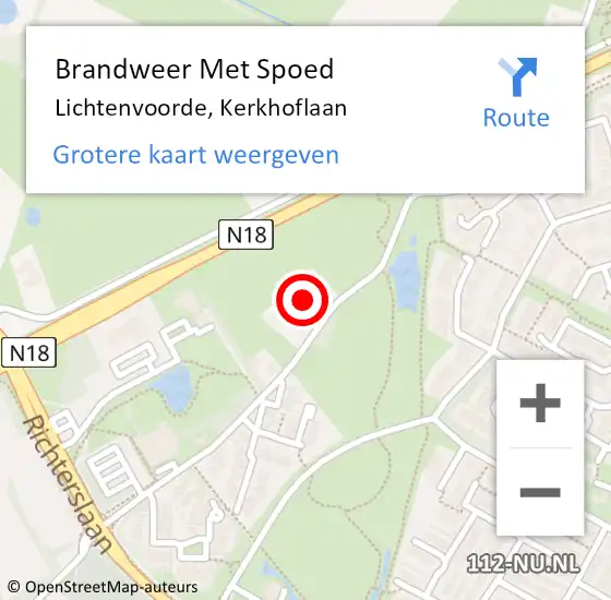 Locatie op kaart van de 112 melding: Brandweer Met Spoed Naar Lichtenvoorde, Kerkhoflaan op 2 augustus 2023 15:09