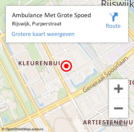 Locatie op kaart van de 112 melding: Ambulance Met Grote Spoed Naar Rijswijk, Purperstraat op 2 augustus 2023 15:26