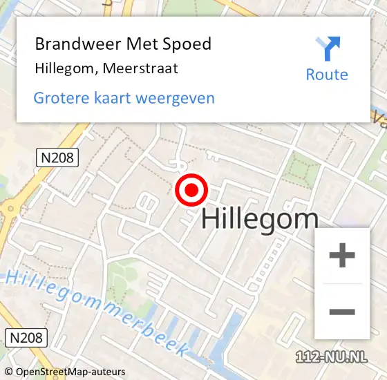 Locatie op kaart van de 112 melding: Brandweer Met Spoed Naar Hillegom, Meerstraat op 2 augustus 2023 15:42