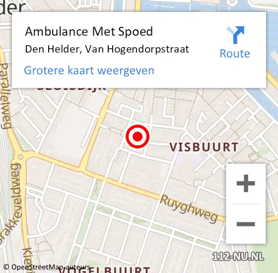 Locatie op kaart van de 112 melding: Ambulance Met Spoed Naar Den Helder, Van Hogendorpstraat op 2 augustus 2023 15:43