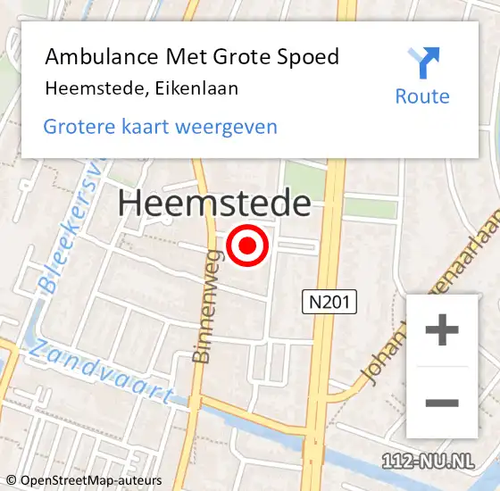 Locatie op kaart van de 112 melding: Ambulance Met Grote Spoed Naar Heemstede, Eikenlaan op 2 augustus 2023 16:21