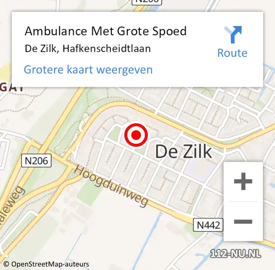 Locatie op kaart van de 112 melding: Ambulance Met Grote Spoed Naar De Zilk, Hafkenscheidtlaan op 2 augustus 2023 16:22