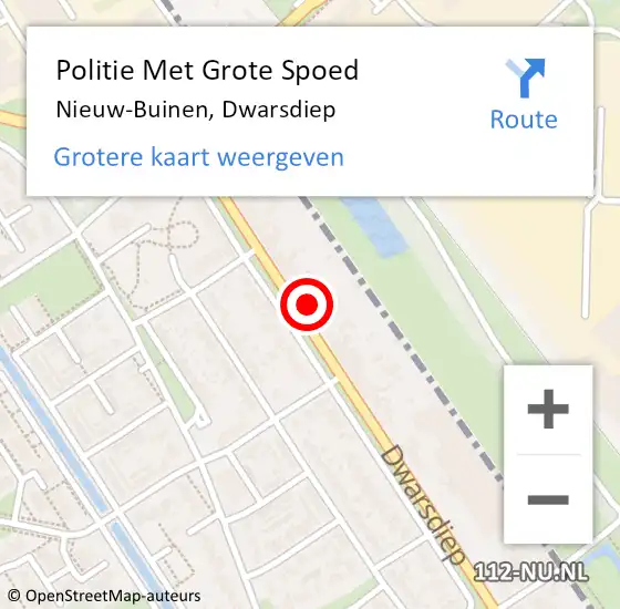 Locatie op kaart van de 112 melding: Politie Met Grote Spoed Naar Nieuw-Buinen, Dwarsdiep op 2 augustus 2023 16:22