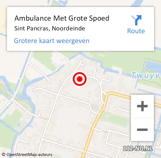 Locatie op kaart van de 112 melding: Ambulance Met Grote Spoed Naar Sint Pancras, Noordeinde op 2 augustus 2023 16:23