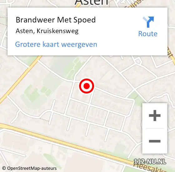 Locatie op kaart van de 112 melding: Brandweer Met Spoed Naar Asten, Kruiskensweg op 2 augustus 2023 16:28