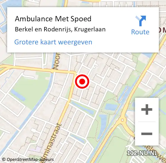 Locatie op kaart van de 112 melding: Ambulance Met Spoed Naar Berkel en Rodenrijs, Krugerlaan op 2 augustus 2023 16:33