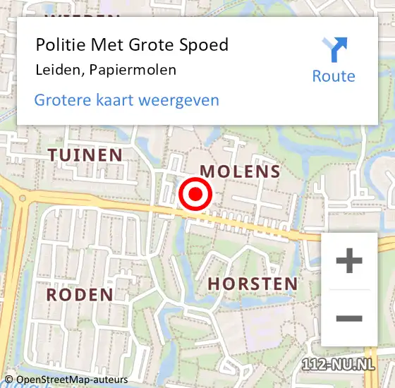 Locatie op kaart van de 112 melding: Politie Met Grote Spoed Naar Leiden, Papiermolen op 2 augustus 2023 17:07