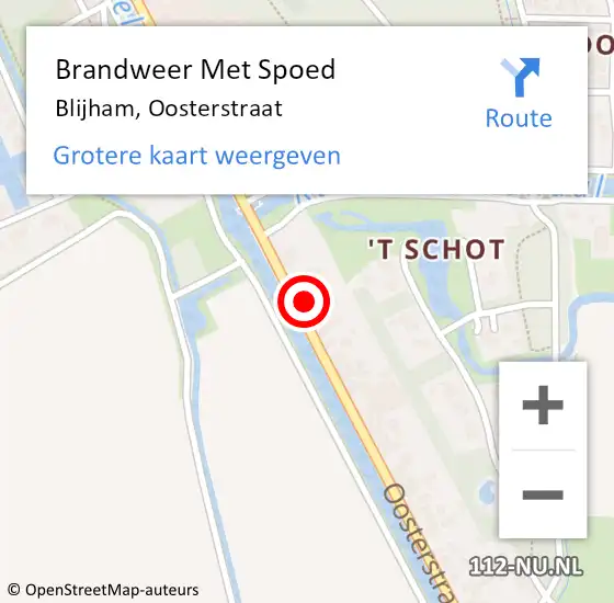 Locatie op kaart van de 112 melding: Brandweer Met Spoed Naar Blijham, Oosterstraat op 2 augustus 2023 17:22