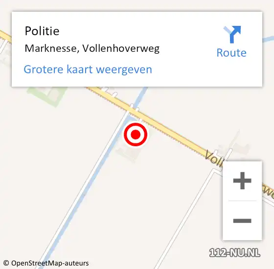 Locatie op kaart van de 112 melding: Politie Marknesse, Vollenhoverweg op 2 augustus 2023 17:45