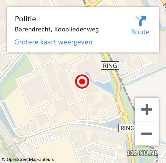 Locatie op kaart van de 112 melding: Politie Barendrecht, Koopliedenweg op 2 augustus 2023 17:53