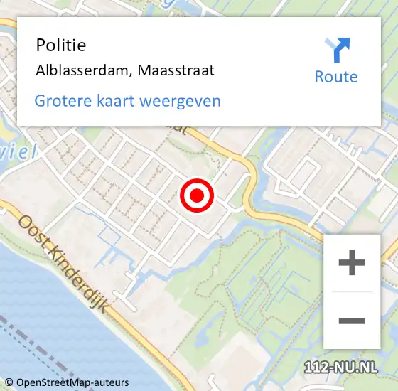 Locatie op kaart van de 112 melding: Politie Alblasserdam, Maasstraat op 2 augustus 2023 18:05