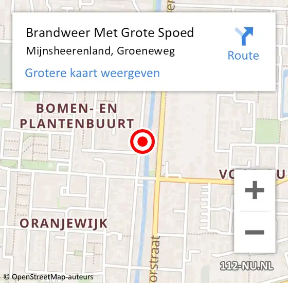 Locatie op kaart van de 112 melding: Brandweer Met Grote Spoed Naar Mijnsheerenland, Groeneweg op 2 augustus 2023 18:16