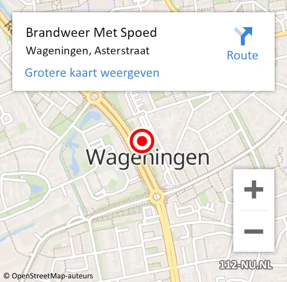 Locatie op kaart van de 112 melding: Brandweer Met Spoed Naar Wageningen, Asterstraat op 2 augustus 2023 18:27