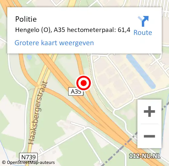 Locatie op kaart van de 112 melding: Politie Hengelo (O), A35 hectometerpaal: 61,4 op 2 augustus 2023 18:31