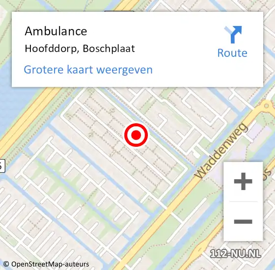 Locatie op kaart van de 112 melding: Ambulance Hoofddorp, Boschplaat op 2 augustus 2023 18:52