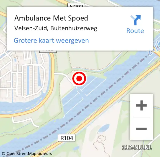 Locatie op kaart van de 112 melding: Ambulance Met Spoed Naar Velsen-Zuid, Buitenhuizerweg op 2 augustus 2023 19:34