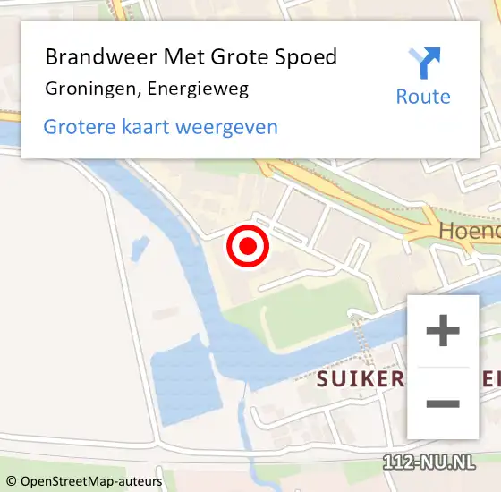 Locatie op kaart van de 112 melding: Brandweer Met Grote Spoed Naar Groningen, Energieweg op 2 augustus 2023 19:46