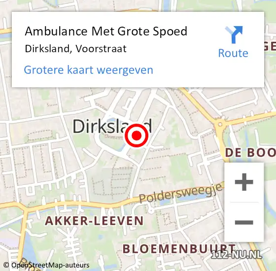 Locatie op kaart van de 112 melding: Ambulance Met Grote Spoed Naar Dirksland, Voorstraat op 2 augustus 2023 19:51
