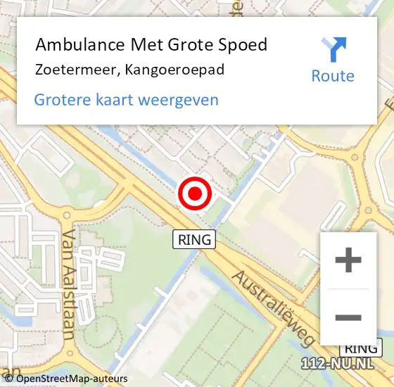 Locatie op kaart van de 112 melding: Ambulance Met Grote Spoed Naar Zoetermeer, Kangoeroepad op 2 augustus 2023 21:22