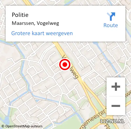 Locatie op kaart van de 112 melding: Politie Maarssen, Vogelweg op 2 augustus 2023 21:24