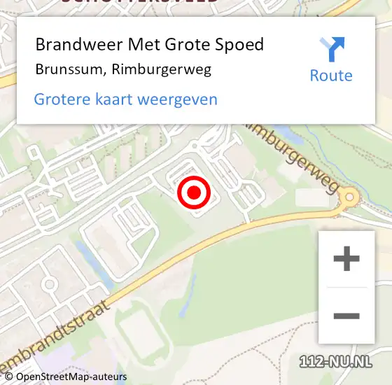 Locatie op kaart van de 112 melding: Brandweer Met Grote Spoed Naar Brunssum, Rimburgerweg op 2 augustus 2023 22:13