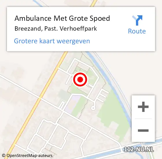 Locatie op kaart van de 112 melding: Ambulance Met Grote Spoed Naar Breezand, Past. Verhoeffpark op 2 augustus 2023 22:54