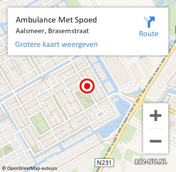 Locatie op kaart van de 112 melding: Ambulance Met Spoed Naar Aalsmeer, Brasemstraat op 2 augustus 2023 23:13