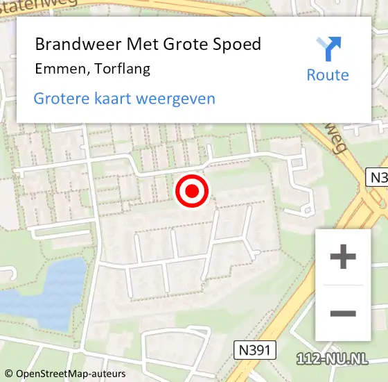 Locatie op kaart van de 112 melding: Brandweer Met Grote Spoed Naar Emmen, Torflang op 2 augustus 2023 23:18