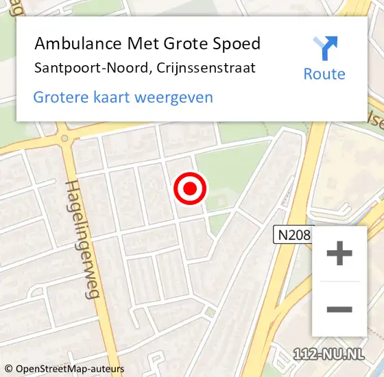 Locatie op kaart van de 112 melding: Ambulance Met Grote Spoed Naar Santpoort-Noord, Crijnssenstraat op 2 augustus 2023 23:45