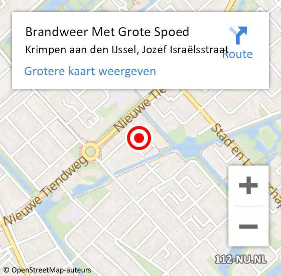 Locatie op kaart van de 112 melding: Brandweer Met Grote Spoed Naar Krimpen aan den IJssel, Jozef Israëlsstraat op 3 augustus 2023 02:09