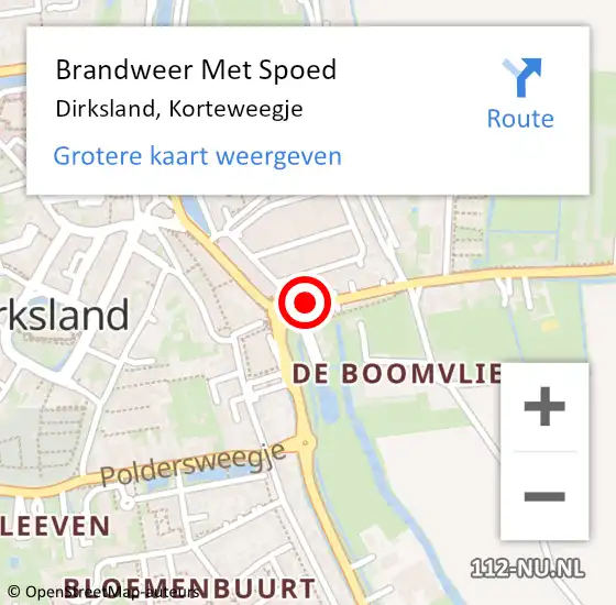 Locatie op kaart van de 112 melding: Brandweer Met Spoed Naar Dirksland, Korteweegje op 3 augustus 2023 02:35