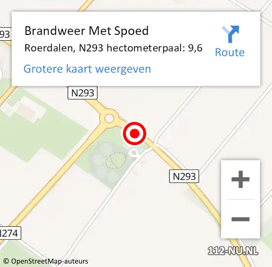 Locatie op kaart van de 112 melding: Brandweer Met Spoed Naar Roerdalen, N293 hectometerpaal: 9,6 op 3 augustus 2023 03:55