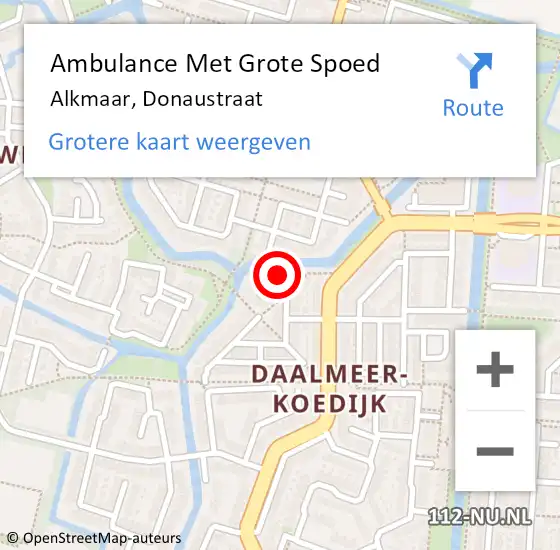 Locatie op kaart van de 112 melding: Ambulance Met Grote Spoed Naar Alkmaar, Donaustraat op 3 augustus 2023 04:09