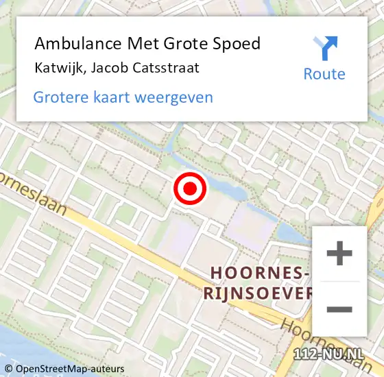 Locatie op kaart van de 112 melding: Ambulance Met Grote Spoed Naar Katwijk, Jacob Catsstraat op 3 augustus 2023 05:35