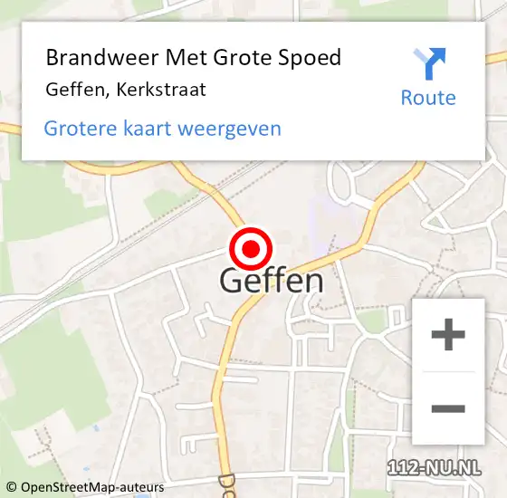 Locatie op kaart van de 112 melding: Brandweer Met Grote Spoed Naar Geffen, Kerkstraat op 3 augustus 2023 06:22