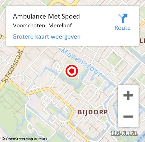 Locatie op kaart van de 112 melding: Ambulance Met Spoed Naar Voorschoten, Merelhof op 3 september 2014 17:49