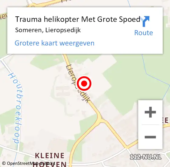 Locatie op kaart van de 112 melding: Trauma helikopter Met Grote Spoed Naar Someren, Lieropsedijk op 3 augustus 2023 06:34