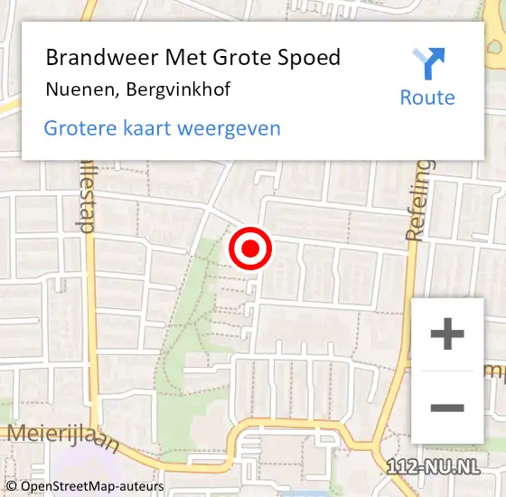 Locatie op kaart van de 112 melding: Brandweer Met Grote Spoed Naar Nuenen, Bergvinkhof op 3 augustus 2023 06:42